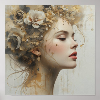 Gouden Roos Kroon Vrouw Portret Poster