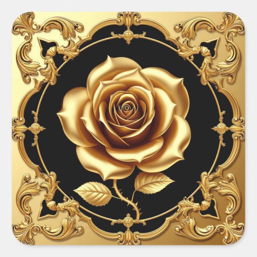 Gouden Roos Kunstwerk met  Decoratief Element Vierkante Sticker (Voorkant)