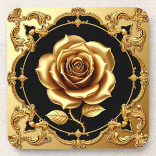Gouden Roos Kunstwerk met Sierlijk Decoratie-eleme Bier Onderzetter