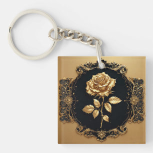 Gouden Roos Kunstwerk met Sierlijk Decoratie-eleme Sleutelhanger