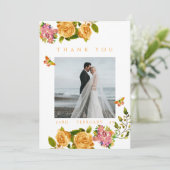 Gouden Roos Lint Monogram Foto Bruiloft Bedankt (Staand voorkant)