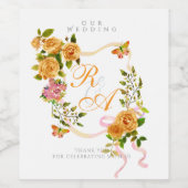 Gouden Roos Lint Monogram Trouwdag Wijn Etiket (Enkel label)