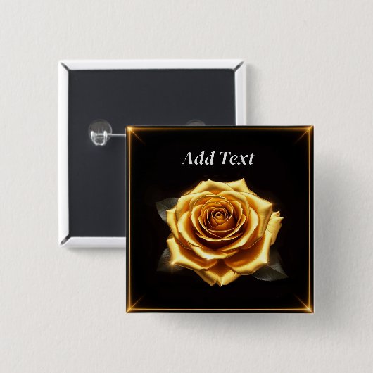 Gouden Roos met gloeiende grenzen Vierkante Button 5,1 Cm (Voorkant /achterkant)