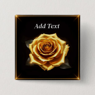 Gouden Roos met Gloeiende Randen Vierkante Button 5,1 Cm