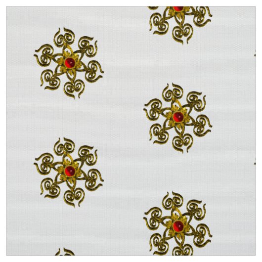 GOUDEN ROOS MET ROOD ROBIJNROOD, wit Stof (Swatch)