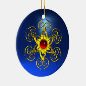 Gouden roos robijn Blauwe saffier Keramisch Ornament (Rechts)
