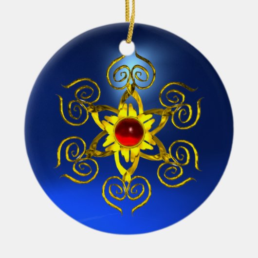 Gouden roos robijn Blauwe saffier Keramisch Ornament (Voorkant)