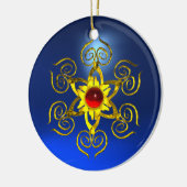 Gouden roos robijn Blauwe saffier Keramisch Ornament (Links)