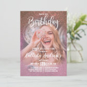 Gouden Roos Roze Drievoudige Glitter Ombre Foto Ve Kaart (Staand voorkant)