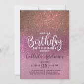 Gouden Roos Roze Drievoudige Glitter Ombre Verjaar Kaart (Voorkant)