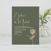 Gouden Roos Sage Green Elegant Huwelijk Kaart (Staand voorkant)