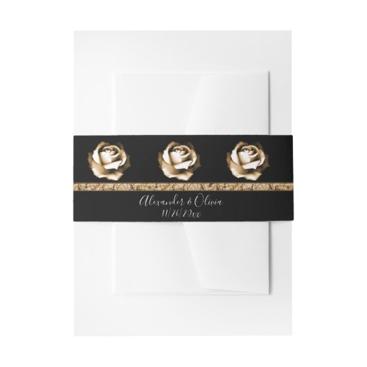 Gouden Roos Uitnodiging Buikband Uitnodigingen Wikkel (Voorkant Voorbeeld)