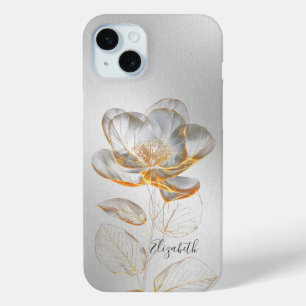 Gouden Roos Zilver Naam Toevoegen  iPhone 15 Mini Hoesje