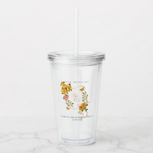 Gouden Rooslint Monogram Bruiloft Acryl Drinkbeker