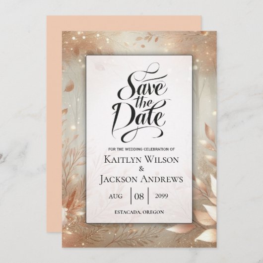 Gouden Rosenhout Betoverd Bos Bruiloft Save The Date (Voorkant / Achterkant)