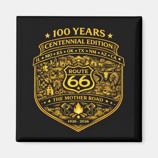 Gouden Route 66 Eeuwfeest 100 Jaar Magneet (Voorkant)