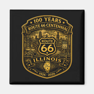 Gouden Route 66 Illinois Eeuwfeest 100 Jaar Magneet