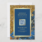 Gouden Royal Blauw Marmer QR Code Trouwkaart Kaart (Achterkant)