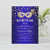 Gouden Royal Blue Masquerade Ball Verjaardagsfeest Kaart (Staand voorkant)