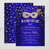 Gouden Royal Blue Masquerade Ball Verjaardagsfeest Kaart (Voorkant / Achterkant)