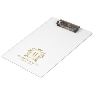 Gouden Royal Crest Crown Scrolls Monogram Klembord