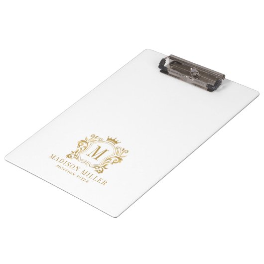 Gouden Royal Crest Crown Scrolls Monogram Klembord (Gekanteld)