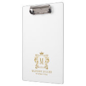Gouden Royal Crest Crown Scrolls Monogram Klembord (Links)