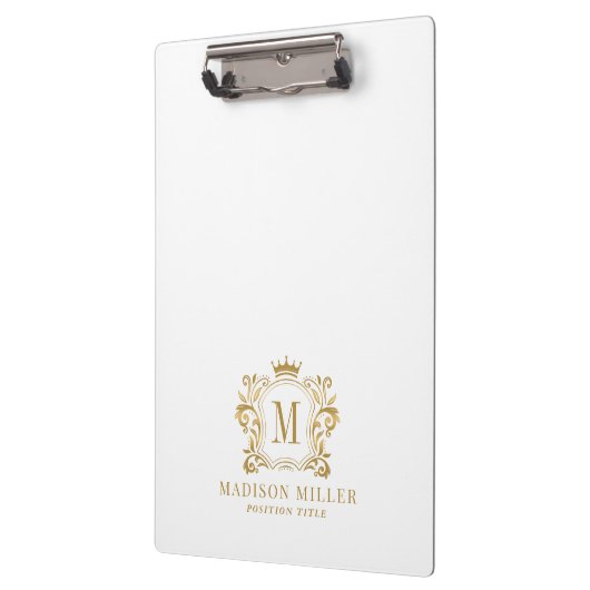 Gouden Royal Crest Crown Scrolls Monogram Klembord (Links)