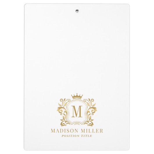 Gouden Royal Crest Crown Scrolls Monogram Klembord (Achterkant)