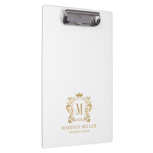 Gouden Royal Crest Crown Scrolls Monogram Klembord (Rechts)