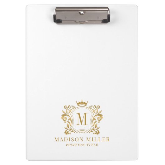 Gouden Royal Crest Crown Scrolls Monogram Klembord (Voorkant)