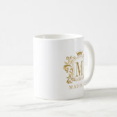 Gouden Royal Crest Crown Scrolls Monogram Koffiemok (Voorkant rechts)