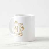 Gouden Royal Crest Crown Scrolls Monogram Koffiemok (Voorkant links)