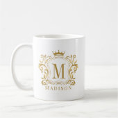 Gouden Royal Crest Crown Scrolls Monogram Koffiemok (Links)