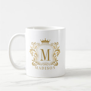 Gouden Royal Crest Crown Scrolls Monogram Koffiemok