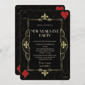 Gouden Royal Fleur-de-Lis Art Deco Nieuwjaarsfeest Kaart (Voorkant / Achterkant)