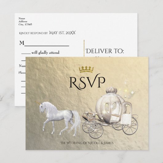 Gouden Royal Princess Storybook Carriage RSVP Uitnodiging Briefkaart (Voorkant / Achterkant)