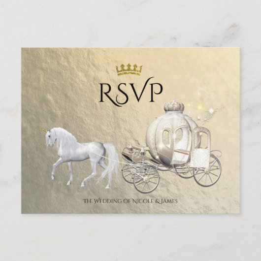 Gouden Royal Princess Storybook Carriage RSVP Uitnodiging Briefkaart (Voorkant)