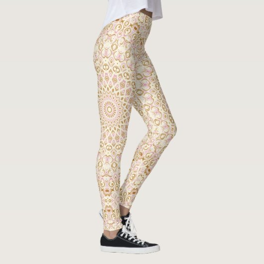 Gouden Roze Abstracte Mandala Patroon Leggings (Rechts)