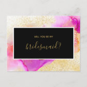 Gouden Roze Abstracte Waterverf Be My Bridesmaid Uitnodiging Briefkaart (Voorkant)