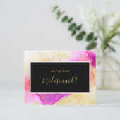 Gouden Roze Abstracte Waterverf Be My Bridesmaid Uitnodiging Briefkaart (Staand voorkant)