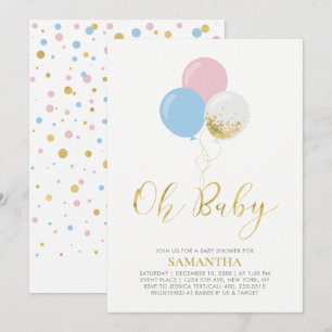 Gouden, Roze, Blauwe Ballonnen Oh Baby Baby Show Kaart