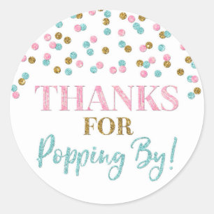 Gouden Roze Blauwe Confetti Bedankt voor Popping B Ronde Sticker