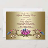 Gouden Roze Bloem Vrouwen 50ste Verjaardagsfeest Kaart (Achterkant)