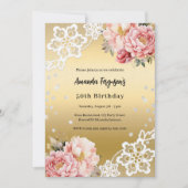 Gouden roze bloemblaadjes luxe 50ste verjaardag kaart (Voorkant)