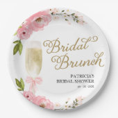 Gouden Roze Bloemen Bruids Brunch Vrijgezellenfees Papieren Bordje (Voorkant)