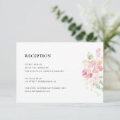 Gouden & Roze Bloemen bruiloft receptie kaart (Staand voorkant)