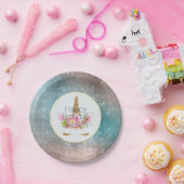 Gouden Roze Bloemen Eenhoorn Verjaardag Papieren Bordje (Feest)