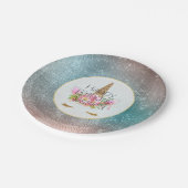 Gouden Roze Bloemen Eenhoorn Verjaardag Papieren Bordje (Gekanteld)