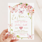 Gouden Roze Bloemen Es Nina Vlinder Baby shower Kaart